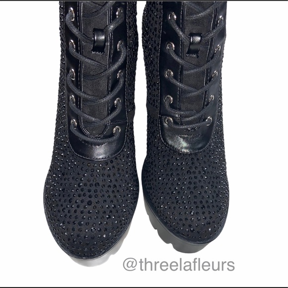 Rhinestone Embellished Lace-Up Lug Combat Boot - Picture 6 of 6